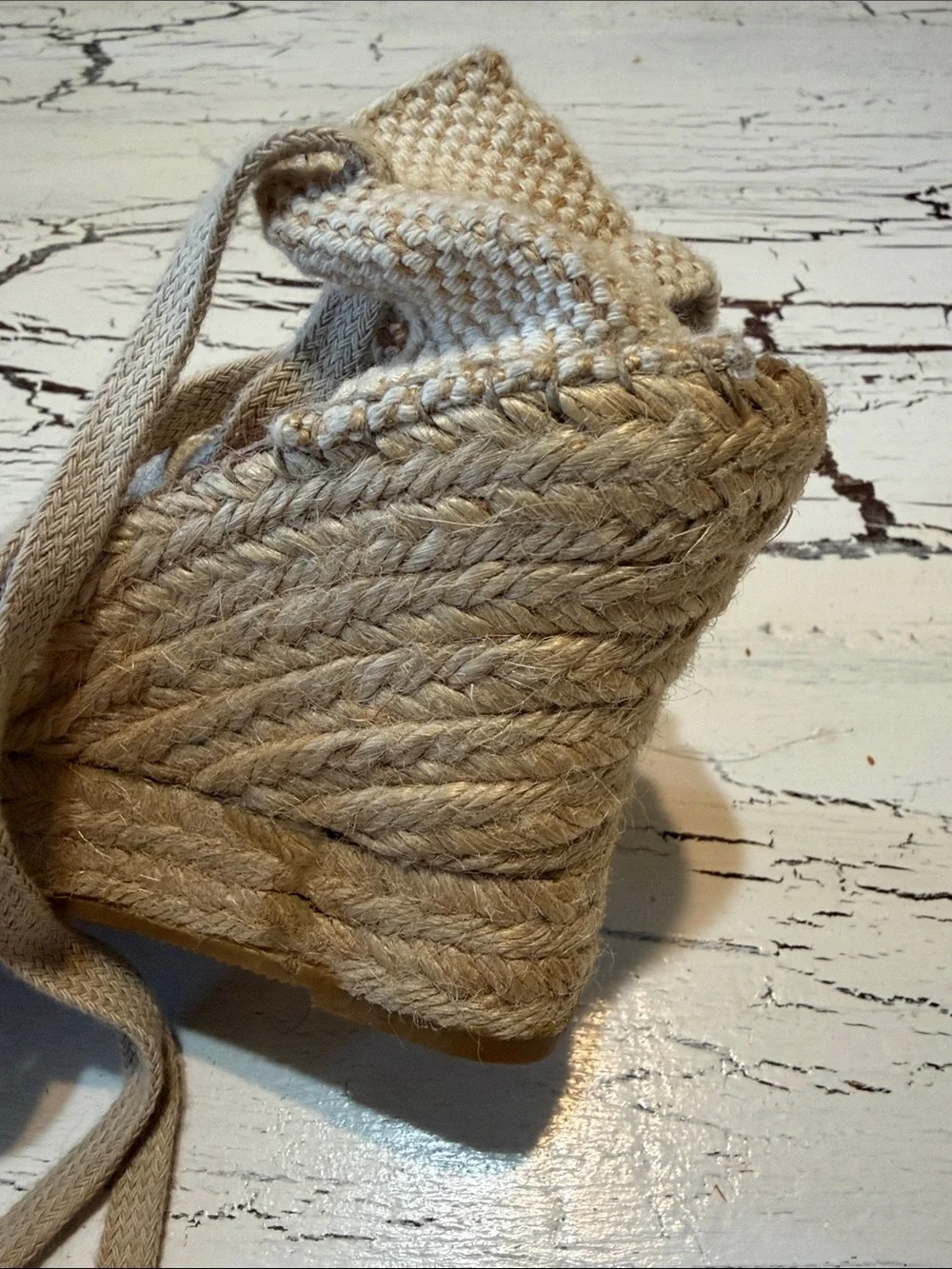 Woven Espadrille Wedge Sandals in Natural Beige